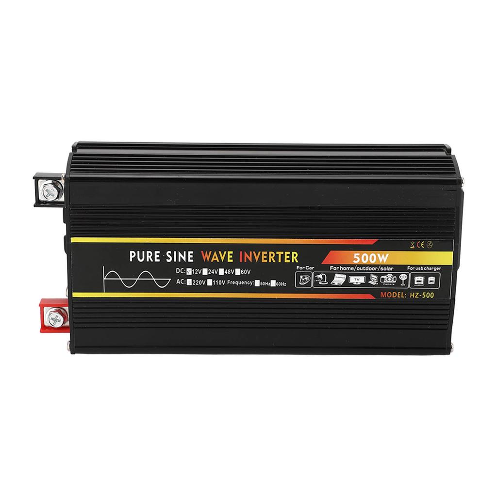 Power Inverter 500W Pure Sine Wave 1 Universal Socket 2 USB Port Car Power Inverter with LED Screen DC12V To AC220V