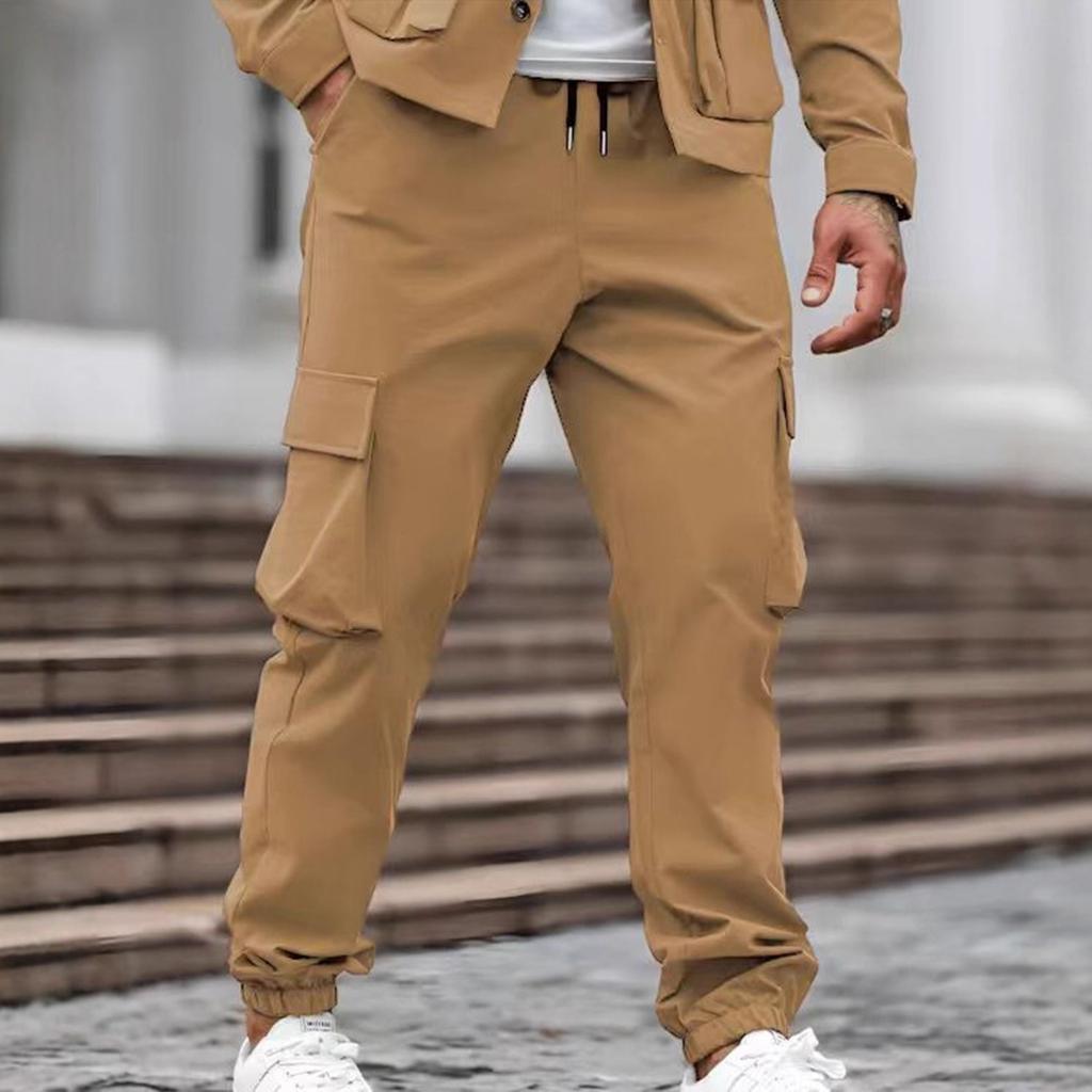 Men's Solid Color Loose Pocket Work Trousers Men's Casual Fashion Work Trousers
