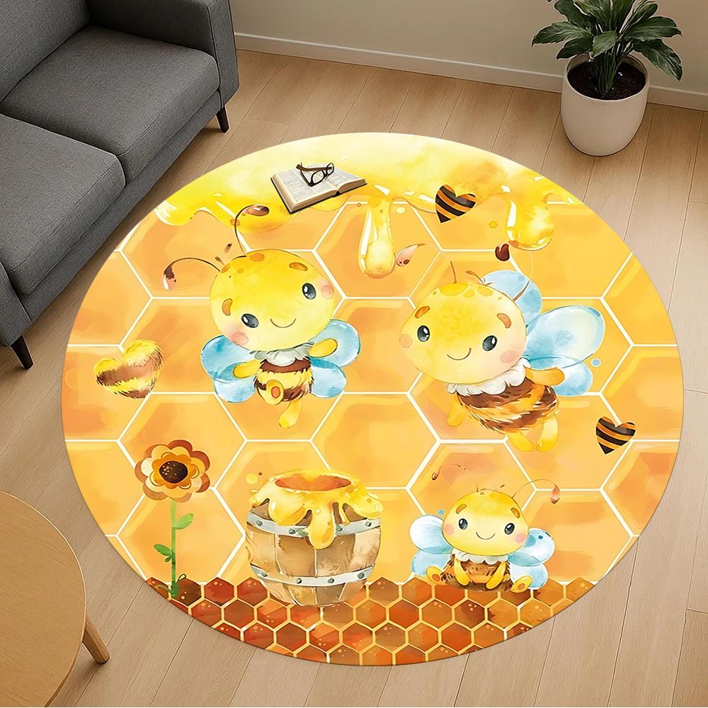 1pc Bee Honeycomb Round Chair mat Area Rug - Non-Slip, Floor Mat for Office, Bedroom, and Indoor Decor c1125129