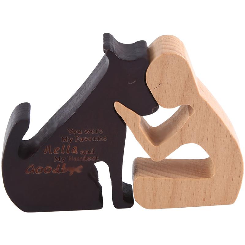 AD23-Wooden Dog Family Statue Dog Family Statue Handmade Wood Decoration, Ornament Craft Arts For Office, Living Room (Man+Puppy