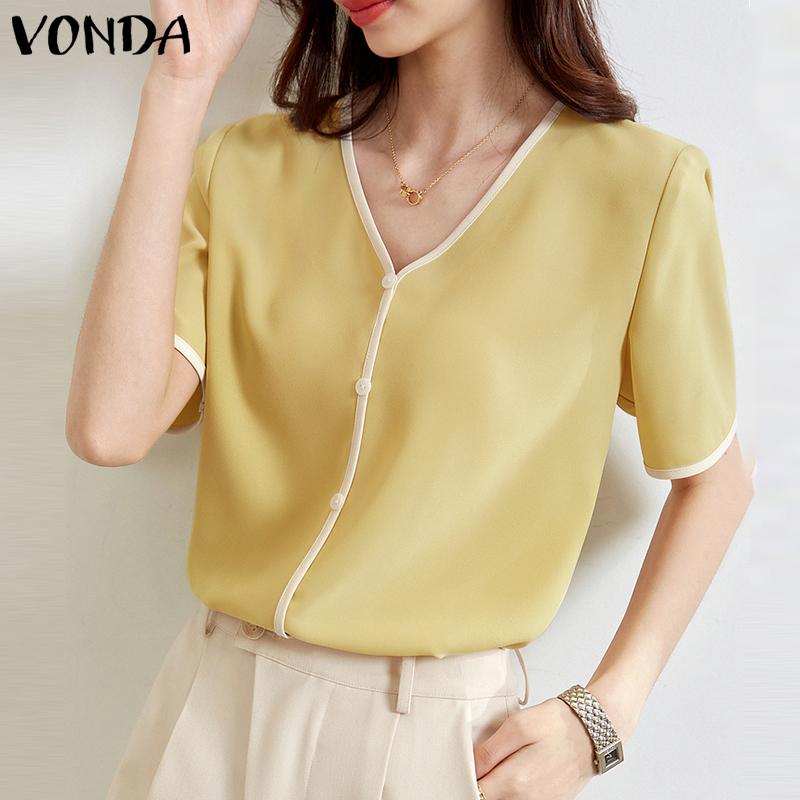 

VONDA женские цветные рубашки с короткими рукавами и пуговицами, топы