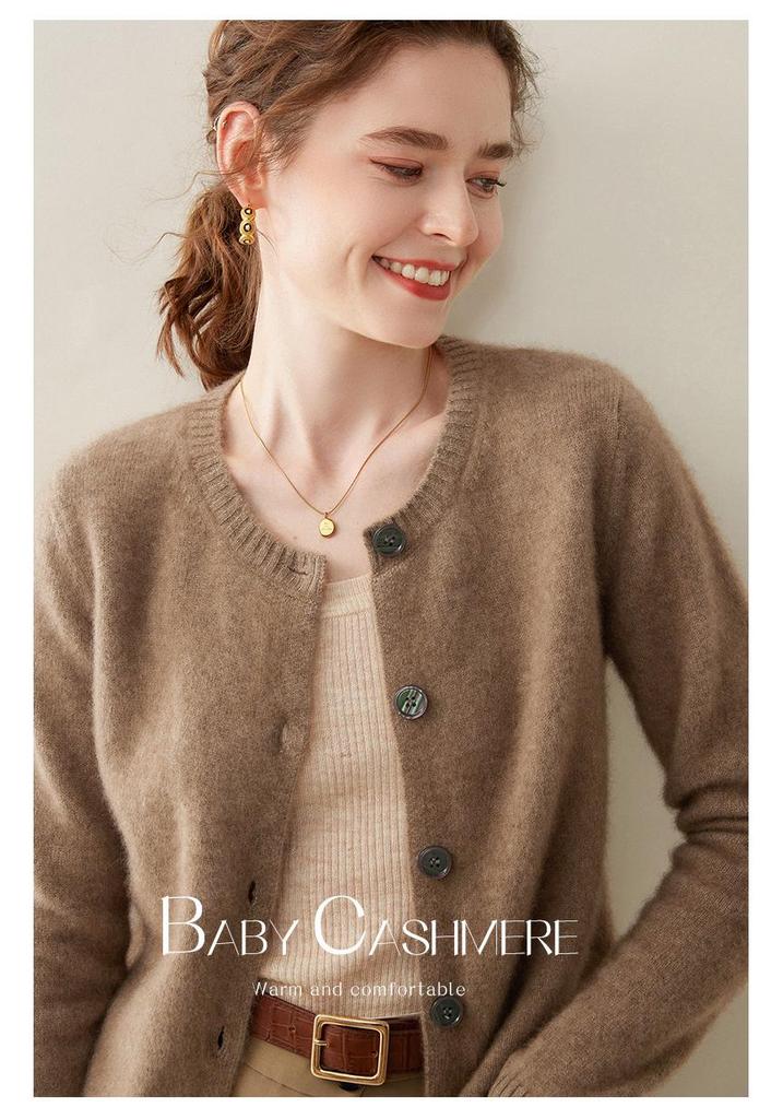 2025 Women's Cashmere Round Neck Loose Knit Sweater - Soft, Fluffy, Versatile Outerwear for Autumn and Winter