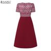 ZANZEA Ethnic Print Patchwork Casual Round Neck Short Sleeve Women Dress