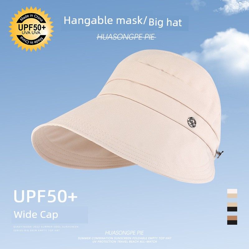 

Sun Hat Female Sun Protection Broad-Brimmed Hat Summer Simplicity K-style Half Air Top Can Tie Ponytail Beach Face-Looking Small Sun Hat C2342 round CX half-empty sun hat FFS m M(56-58cm)
