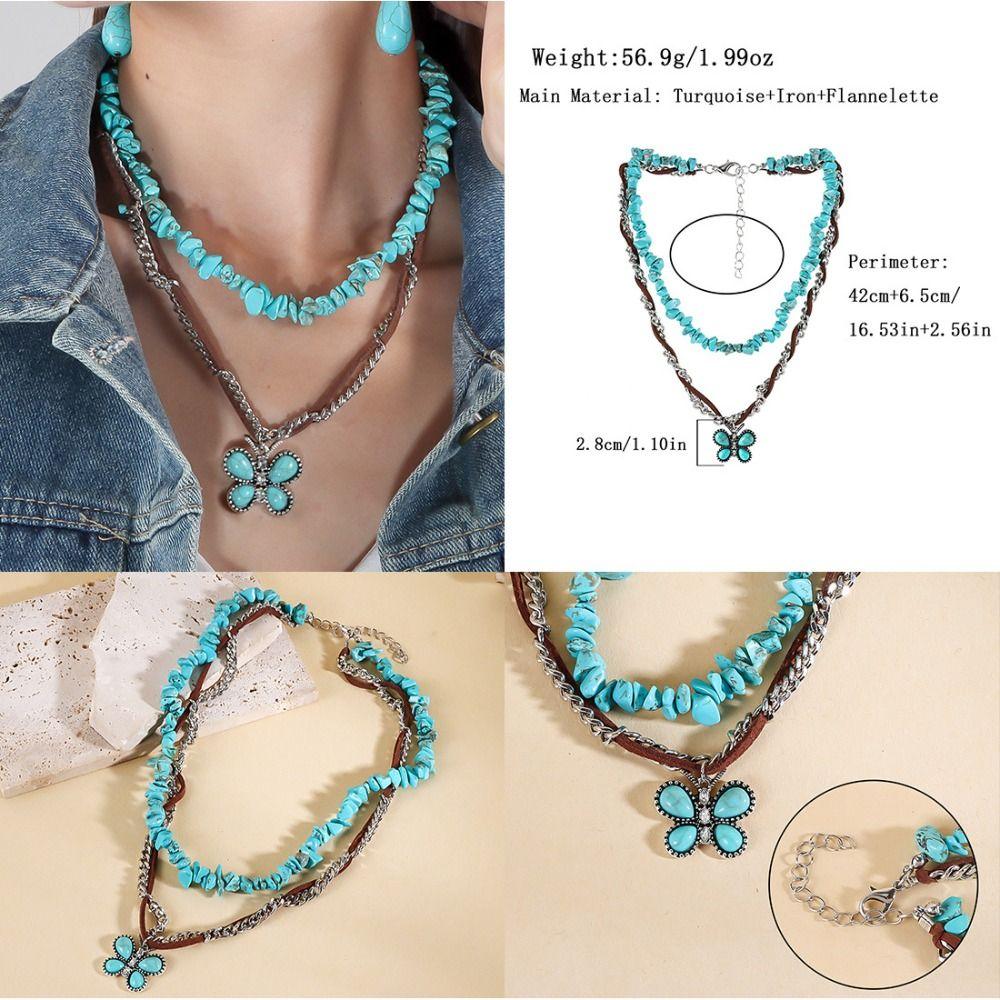 Cactus Multilayer Turquoise Necklace Bead Bohemian Style Clavicle Chain Vacation Beach Choker  Gift