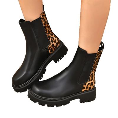 Mode Mode Bottines Chelsea à Plateforme Imprimé Léopard Femmes Slip On Grande Taille Semelle Épaisse Bottines Cheville Femme Cuir PU Bottines Courtes Mujer