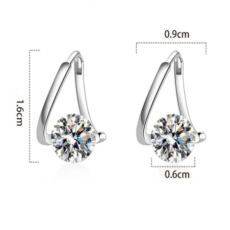 Boucles d'oreilles en argent sterling 925 avec cristaux de zircon, design géométrique simple, bijoux de fiançailles, cadeau pour femmes