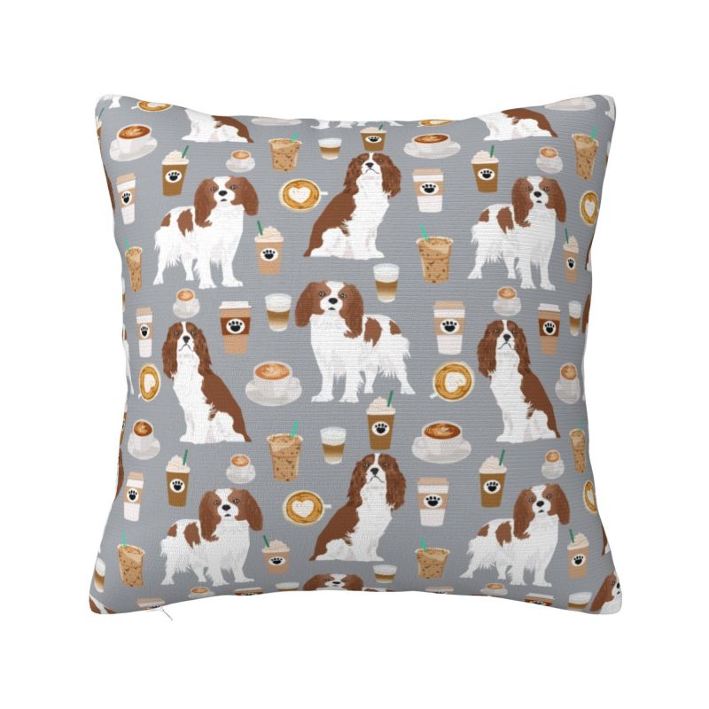 Custom Modern Cavalier King Charles Spaniel Cushion Cover for Sofa Velvet Cartoon Dog Pillow Case Bedroom Decoration