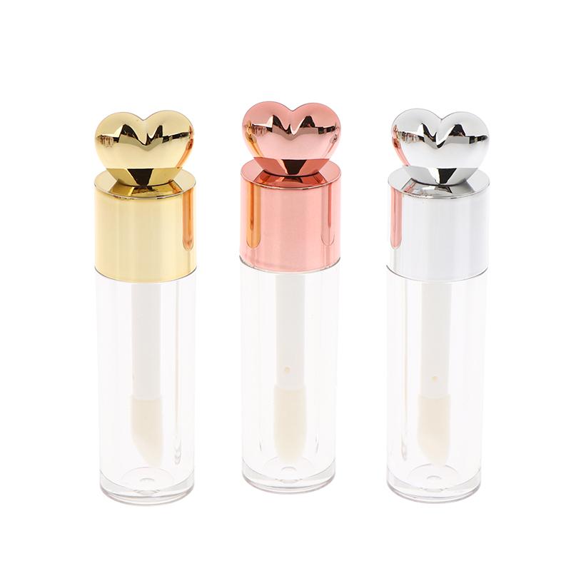 Tubo de Gloss para Lábios Galvanizado de 5ml Rosa Translúcido/Dourado/Prateado Haste Grossa Cabeça de Pincel Grande Frasco Vazio Recipiente para Gloss de Lábios