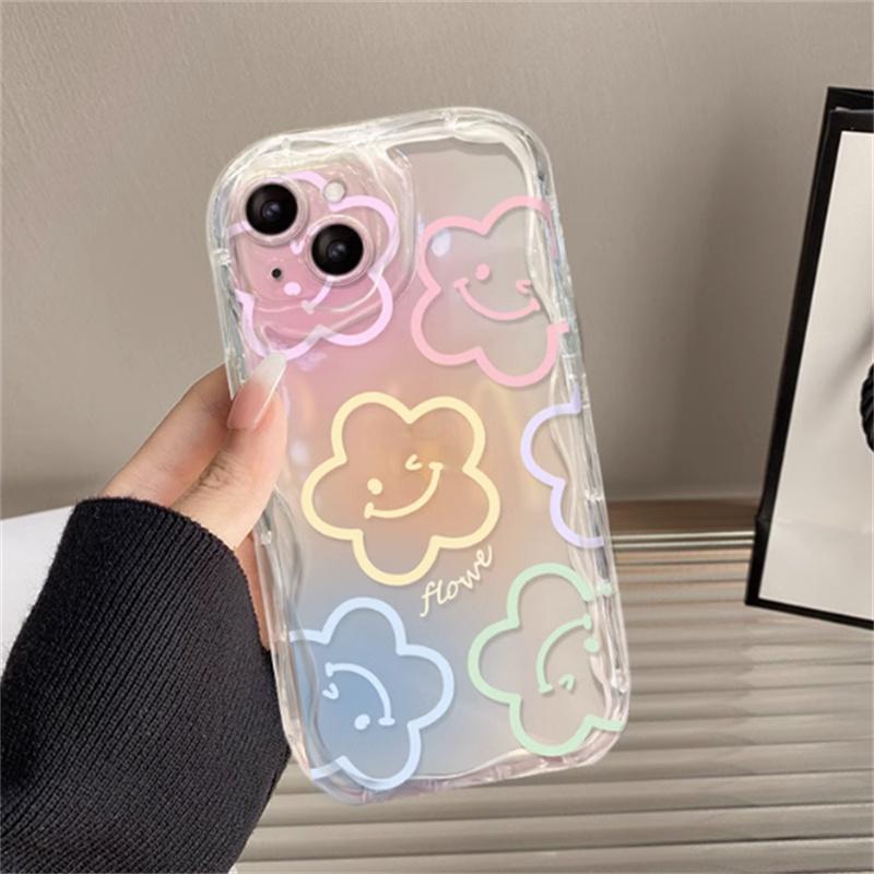 

Cute Flower Hang Phone Chain Holder Clear Case For IPhone 15 16 Pro Max 14 11 12 13 Mini XR 8 7 Plus X XS SE Korea Girl Cover 7 8 SE 2020 SE 2022