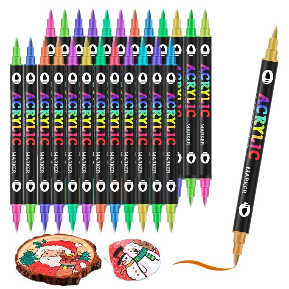 12/24/36pcs,Dual-tip Dual-Color Acrylic Marker for Rock Painting, Canvas, Wood, Ceramic, Glass, Stone, Fabric