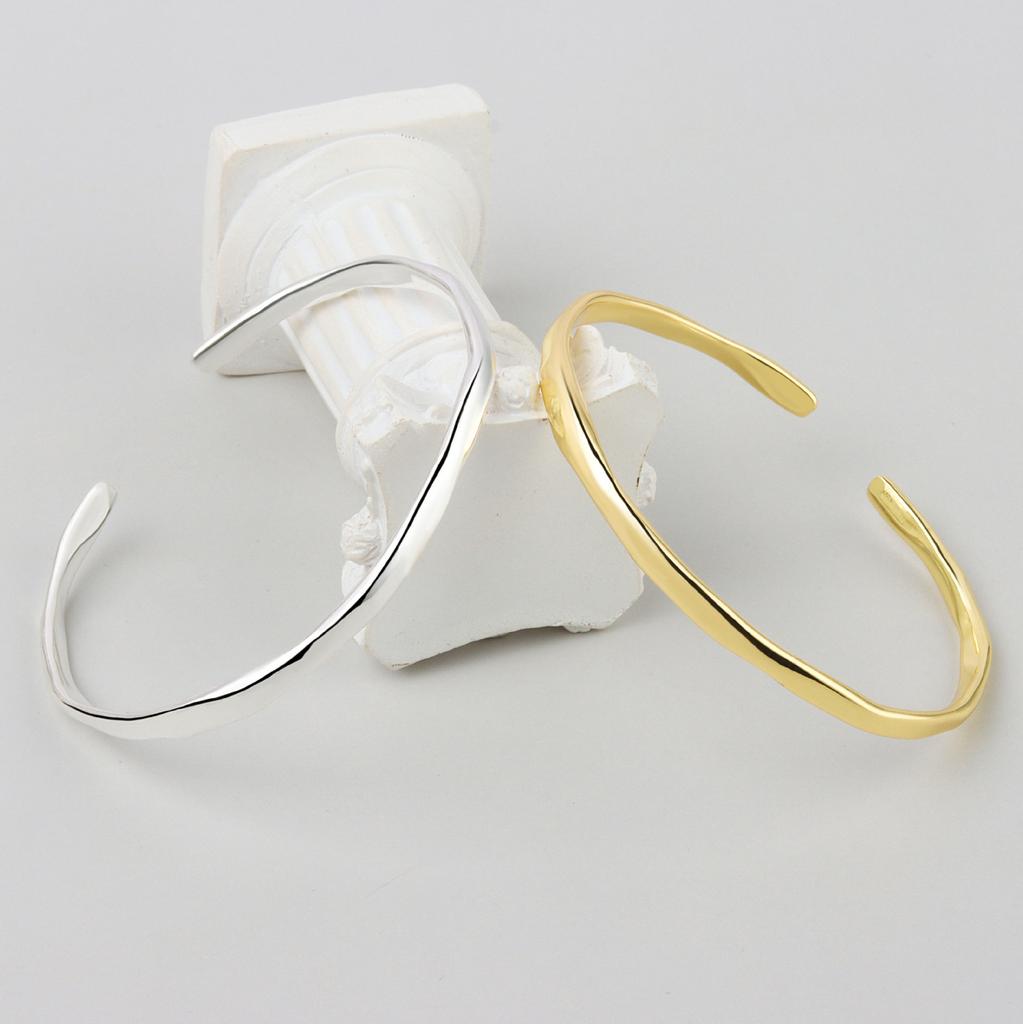 925 Silver Irregular Smooth Open Cuff Bracelet For Women Minimalist Versatile Bangle Gift For Best Friend