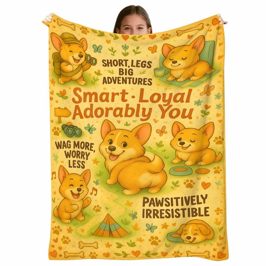 Cute Pet Corgi Dog Throw Blanket Fuzzy Soft Cozy Warm Lightweight Plush Fleece Flannel Blanket for Couch Bed Sofa Home Decor