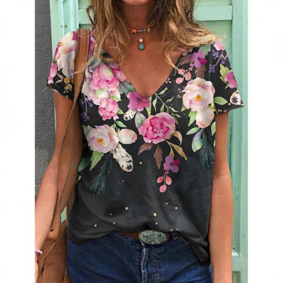 Summer Butterfly Floral T-Shirts 3D Print Women Fashion V-Neck Short Sleeve T Shirt Y2K Casual Tees Harajuku Top Female Clothing