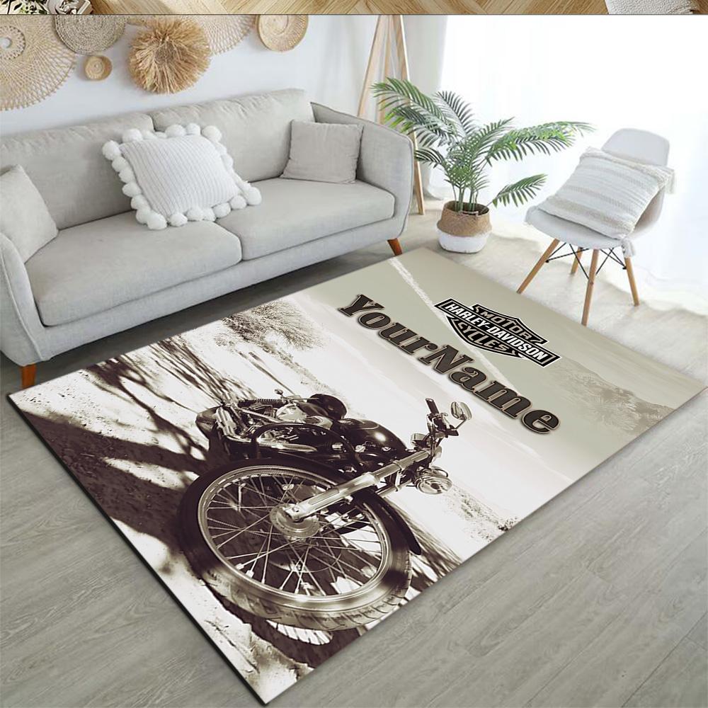 Harley-davidson Motorcycles Personalized Name Area Rug Suitable for Outdoor Game Room Foyer Dining Room Antislip Carpet Anime Office Decor