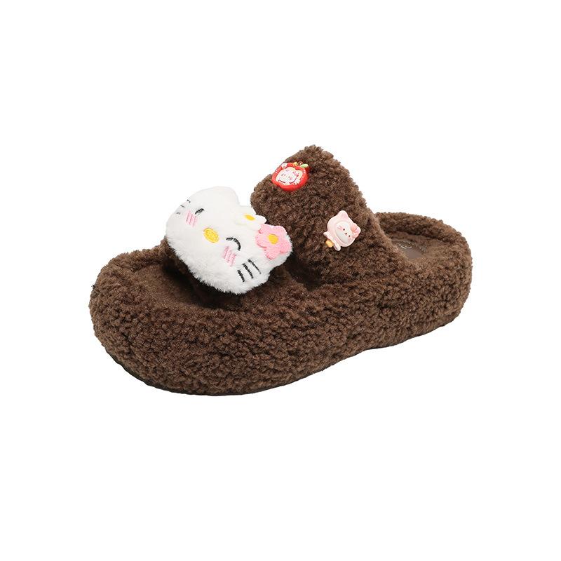2025 new home cotton slippers Internet celebrity foreign style cartoon non-slip heightened thick bottom fluffy slippers women wear winter