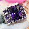 Exquisite Luxury Blue Zircon Ring: Large Rectangle, White Gold Plated, European & American Trend Jewelry.