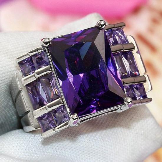 Exquisite Luxury Blue Zircon Ring: Large Rectangle, White Gold Plated, European & American Trend Jewelry.