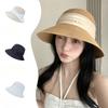 Women's Summer Sun Protection Straw Hat Japanese Pearl Gauze Fold Fisherman Hat Bow Basin Hat Seaside Sun Hat Tide
