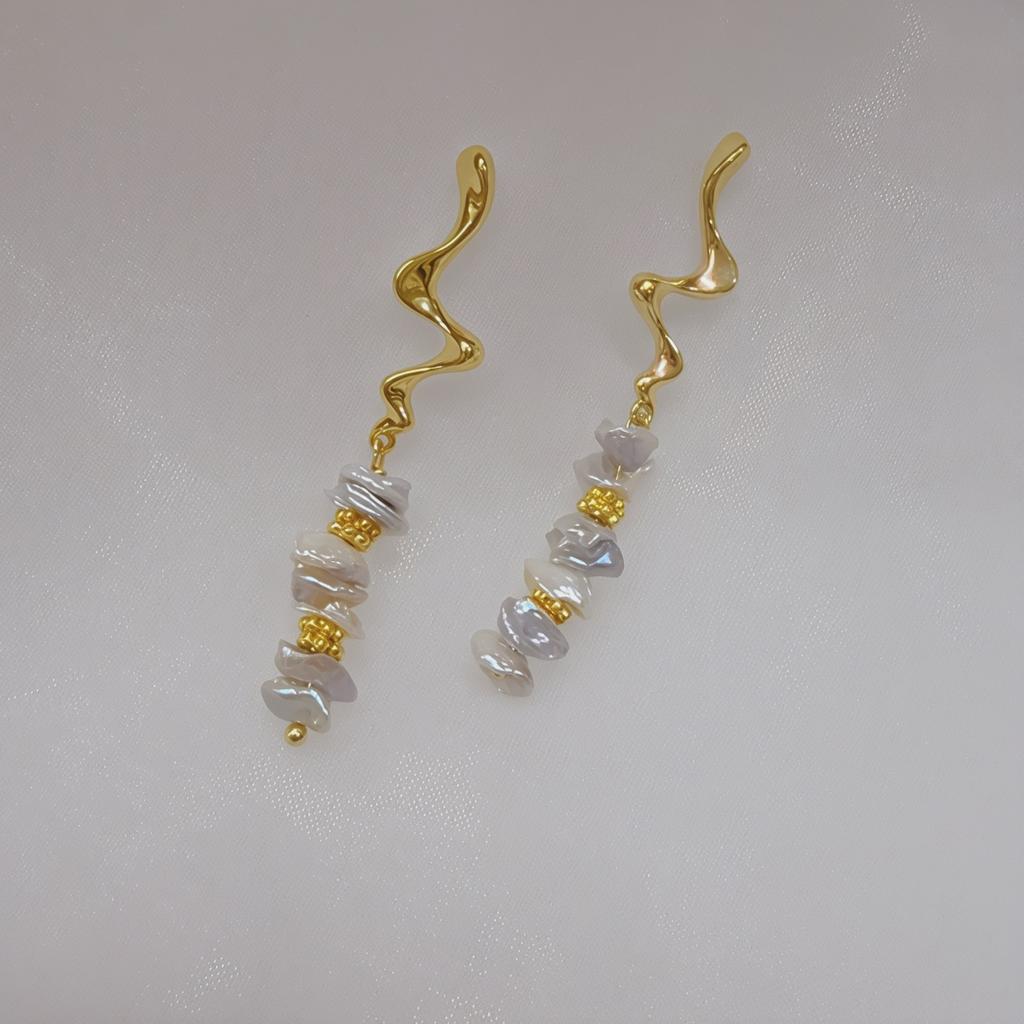 Natural Freshwater Pearl Earrings, Wild Keshi Broken Silver Stacked Earrings, Baroque Special-shaped Stud Earrings, French Silver Needles.