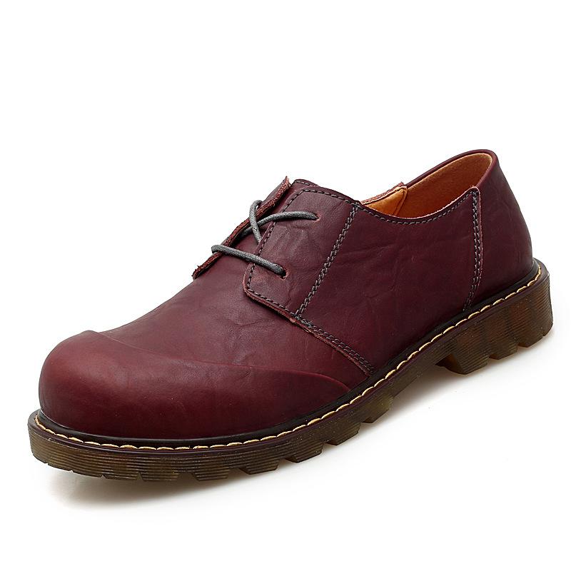 Plus Size Autumn and Winter Men's Leather round Head Retro Casual Shoes Leather Shoes Outdoor Shoes