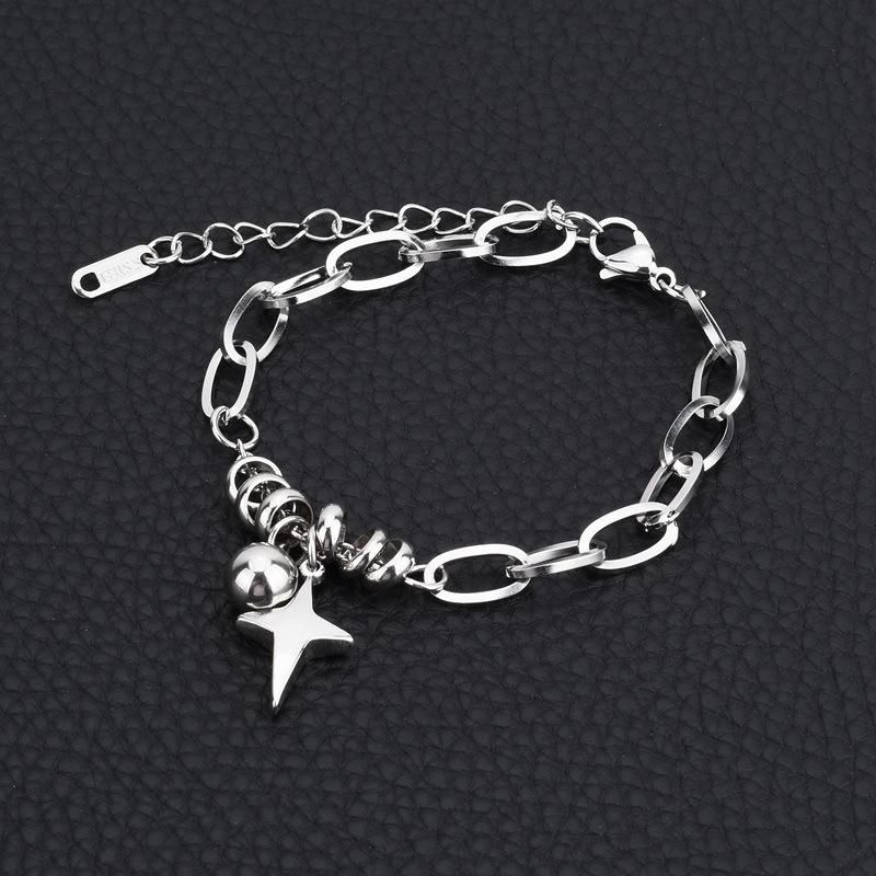 Hip Hop Punk Cross Star Ball Pendant Bracelet Suitable For Men And Women Fashionable Rock Silver Color Personalized Jewelry Gift