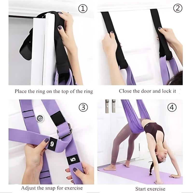 Family Purple Aerial Yoga Sling, Door-Mounted, 40mm Wide Adjustable Webbing, 59×27in