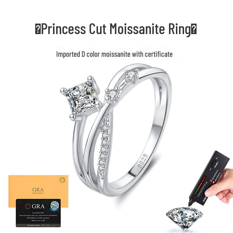 Women's S925 Sterling Silver Princess Cut Moissanite Wedding Ring, 0.4 Carat, D Color, In Stock.