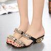 Fashion Slippers for Women Summer New Water Diamond Sandals with Middle Heel Rubber Slipper Women Shoe Flip Flops