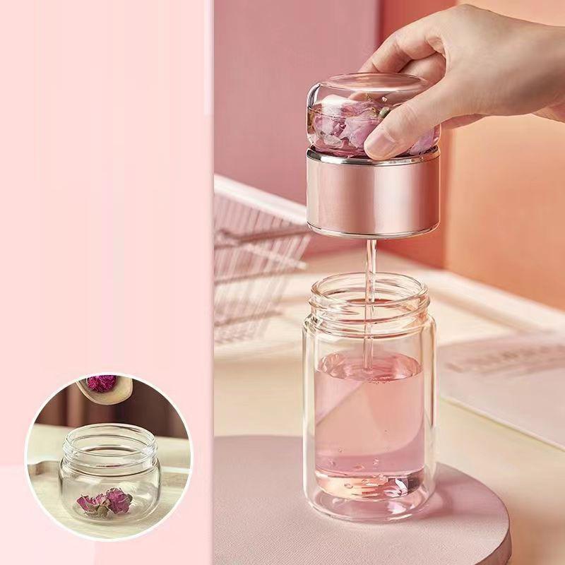 500ML Láhev na čajovou vodu Vysoce borosilikátové sklo Dvouvrstvý hrnek na čajovou vodu Infuzér Termoska Nádobí Láhev na vodu s čajovým filtrem