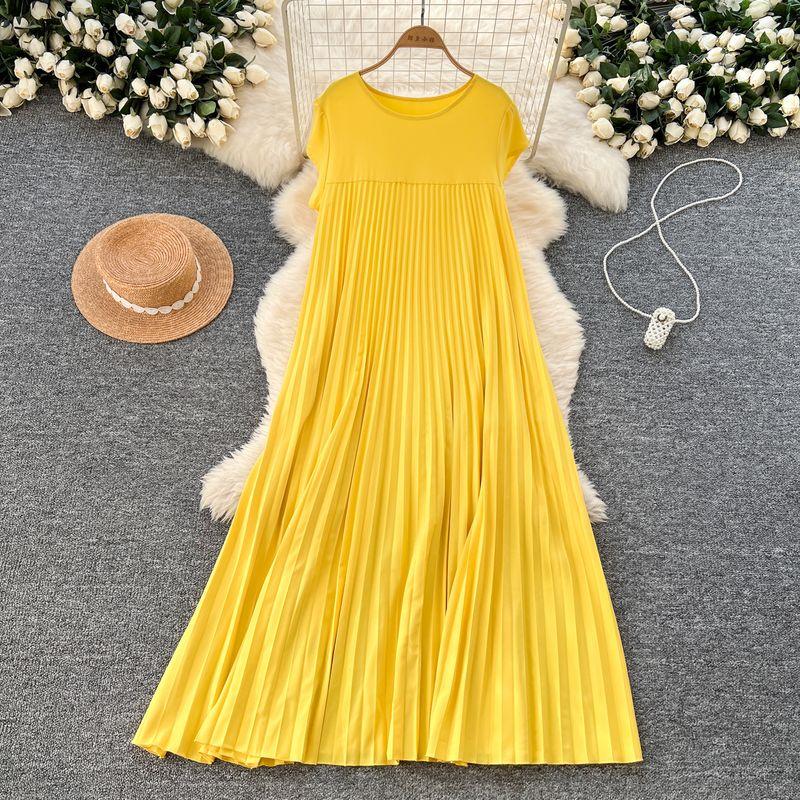 

Нишевый Стиль Нарядное Элегантное Платье с Плиссированным Подолом Женская Мода Свободное Прилегающее А-силуэт Большой Подол Драпировка Длинная Юбка Yellow 2XL