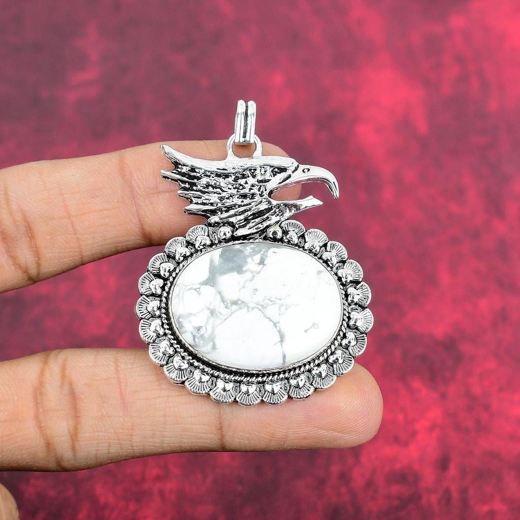Howlite Pendant, 925 Solid Sterling Silver Gemstone Jewelry, Handmade Pendant, For Thanksgiving