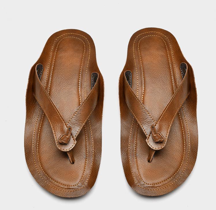 Men's Plus Size Retro Genuine Leather Non-slip Beach Flip-flops