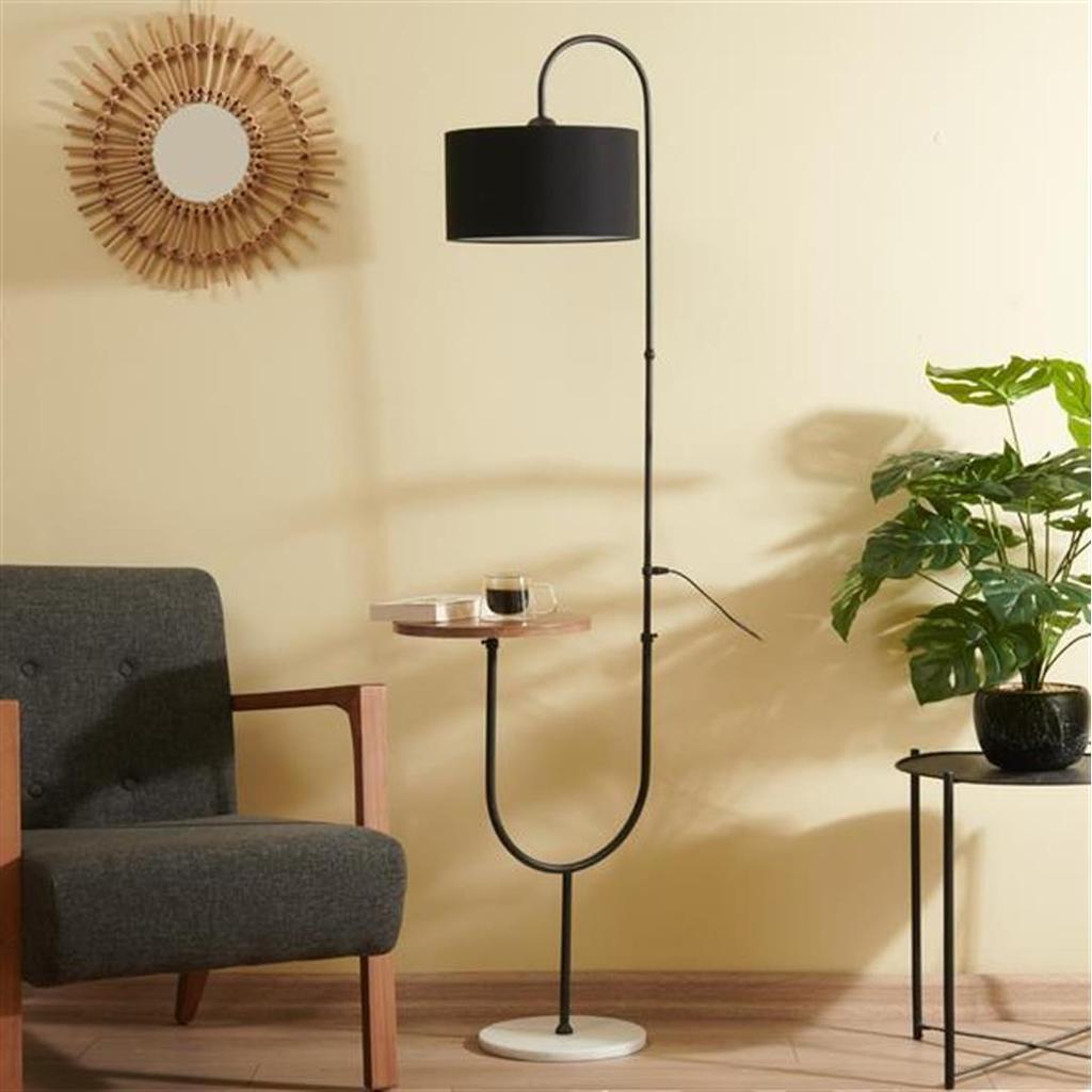 Lampă de podea Safir Light Oslo cu picior de marmură pentru masă de cafea neagră