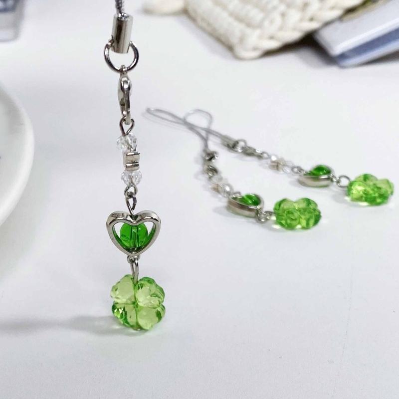 Glückbringende vierblättrige Kleeblätter Handy-Lanyard Elegante vierblättrige Kleeblätter Handy-Anhänger Trendige Perlen-Handy-Hänger