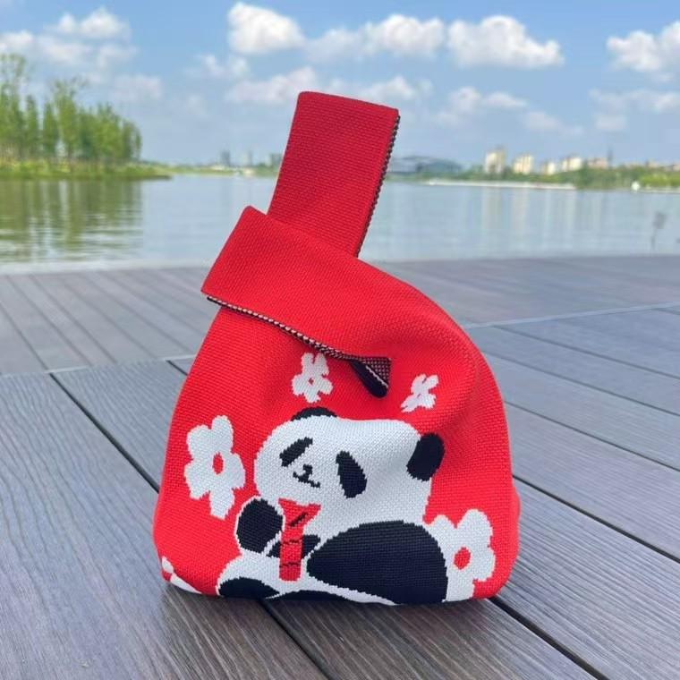 Handmade Cute Panda Knitted Tote - Versatile Women's Woven Handbag