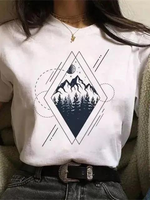 Maycaur Newest Funny Moon Print T Shirt Women White and Black Shirts Fashion Round Neck Short Sleeve T-Shirt Summer Tees Casual Top