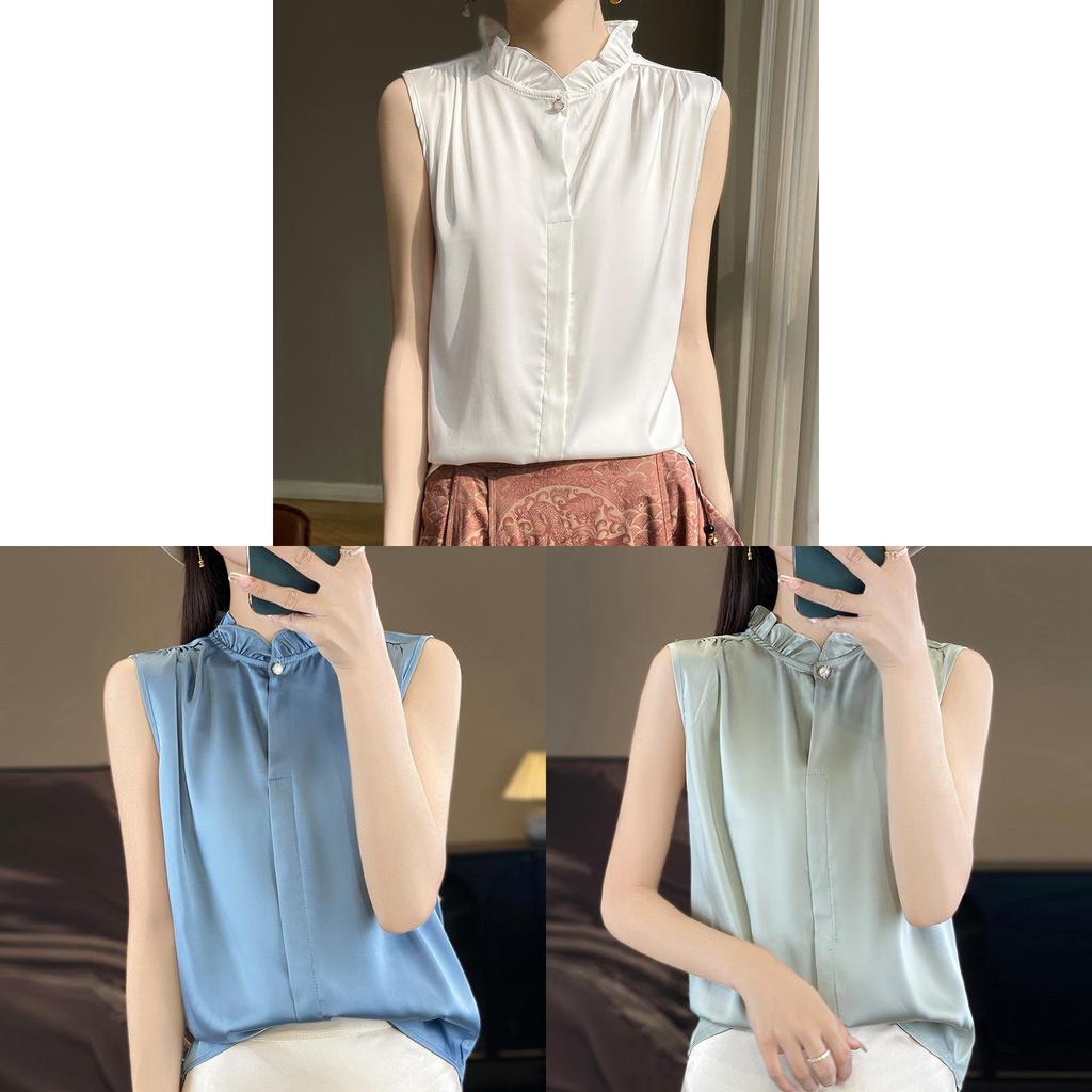 Womens Sleeveless Tank Top With High Neck Acetate Fabric For Office Wear