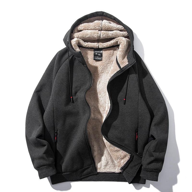 Autumn Winter Thicken Hooded Cotton Winter New Plus Cashmere Men's Casual Lamb Cashmere Plus Size Hoodie Plush Coat Streetwear