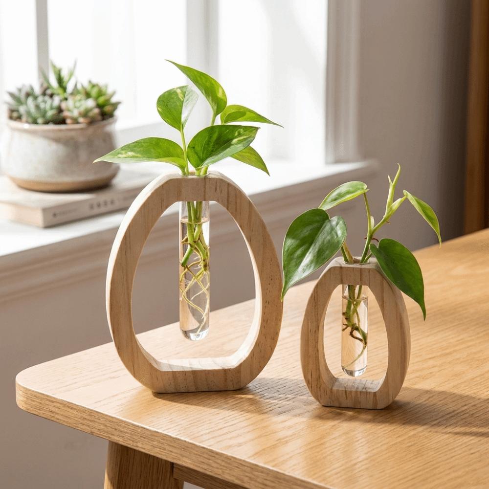 Minimalist Hydroponic Plant Vases Creative Modern Style Table Centerpiece Planter Wooden Decorative Vase Workspace