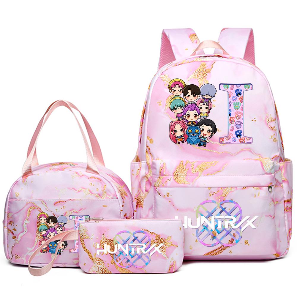 3Pcs/set 26 English Letter Kpop Printed Backpack Handbag Pencil Case for Teenager Student Girl Boy Bookbag Schoolbag Women Large Capacity Travel Bag