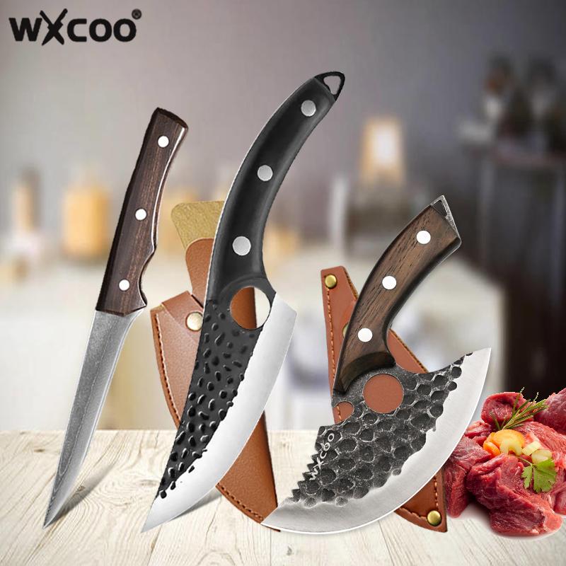 Butcher Knife Handmade Forged Kitchen Knife Set Multifuntional Bottle Opener Chef Knives for Meat Cutting Cooking Household