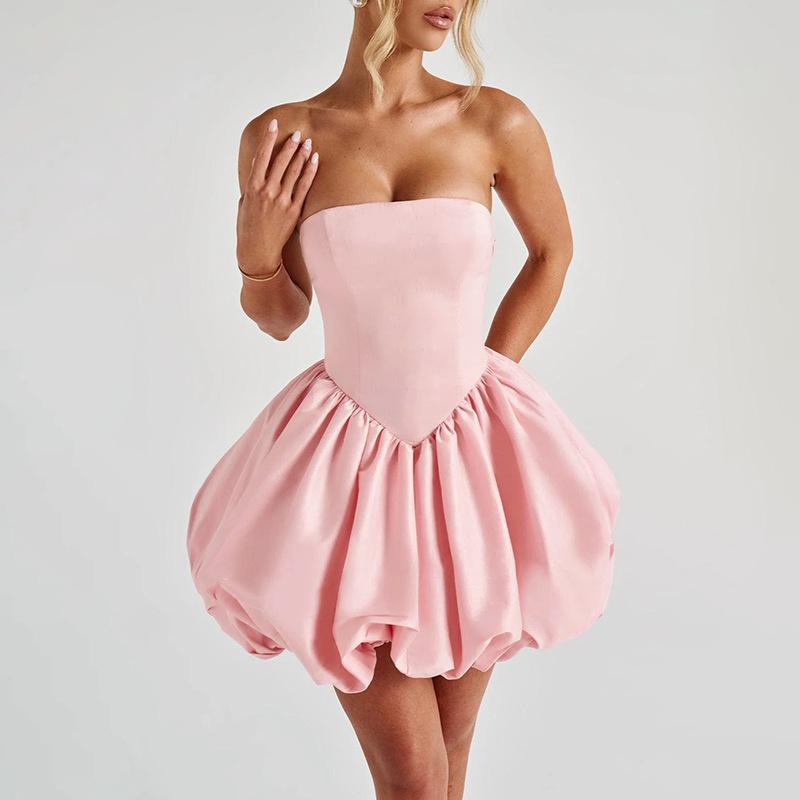 Full Bow Tube Top Skirt Short Skirt, Sexy Strap Split Evening Dress Dress Women