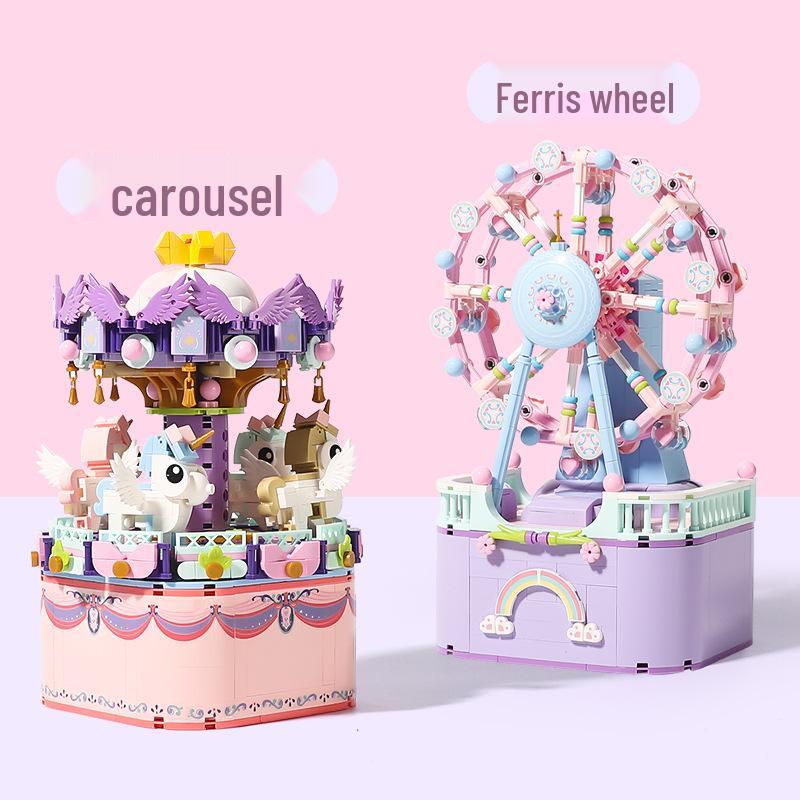 Ferris Wheel & Carousel Music Box: Building Block Toy Gift for Girls, Girlfriends, and Best Friends