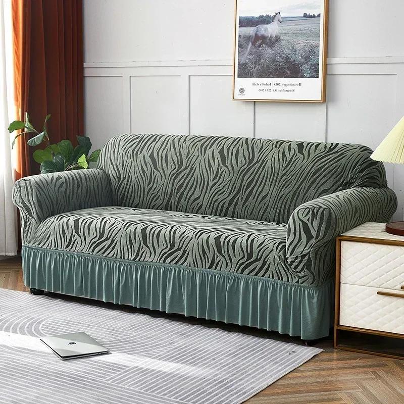 Double Sofa with Large Skirt  Daybed Cover Solid Color Elastic Full Coverage Sofa Cover Fabric Dust Proof Sofa Towel Covers