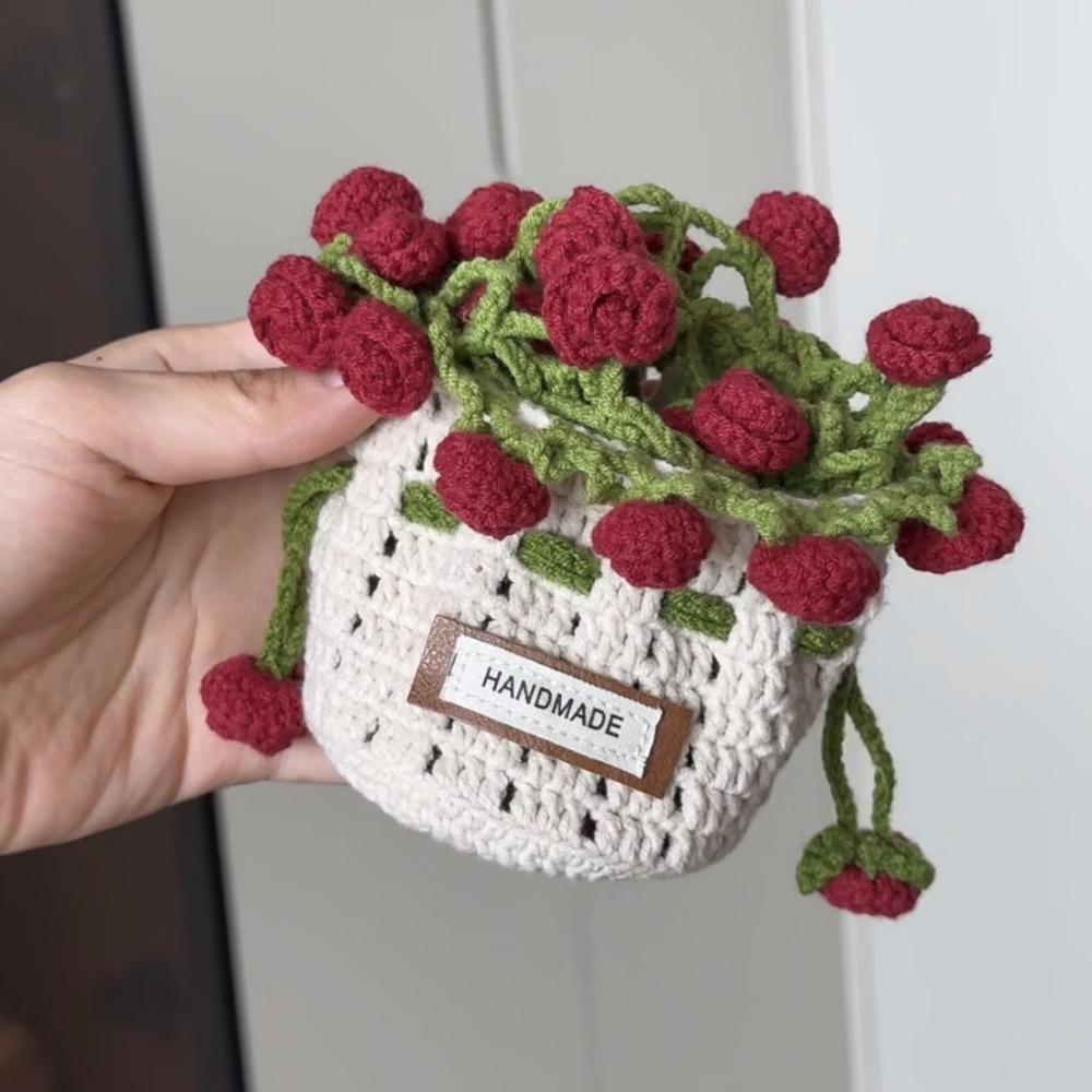 Handmade Crochet Water Bottle Carrier Fruit Shaped Water Cup Mesh Bag  On-the-Go Drinks