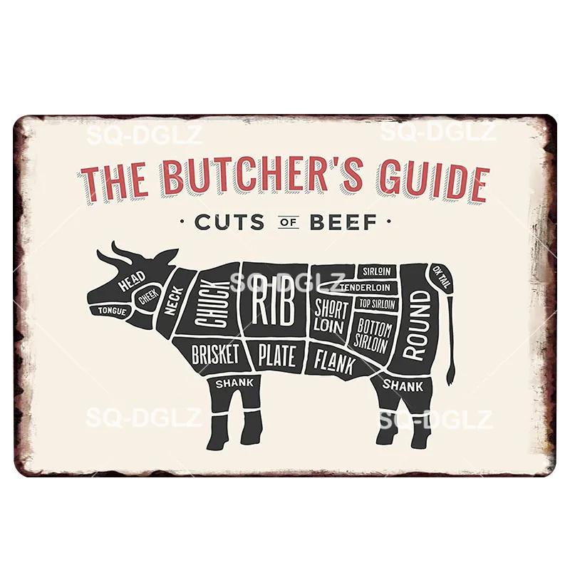 Metzgerei Vintage Metall Zeichen Frische Bauernhof Dekor Zinn Zeichen Pub Teller Fleisch Detail Metall Handwerk Malerei Plaketten Kunst Dekoration