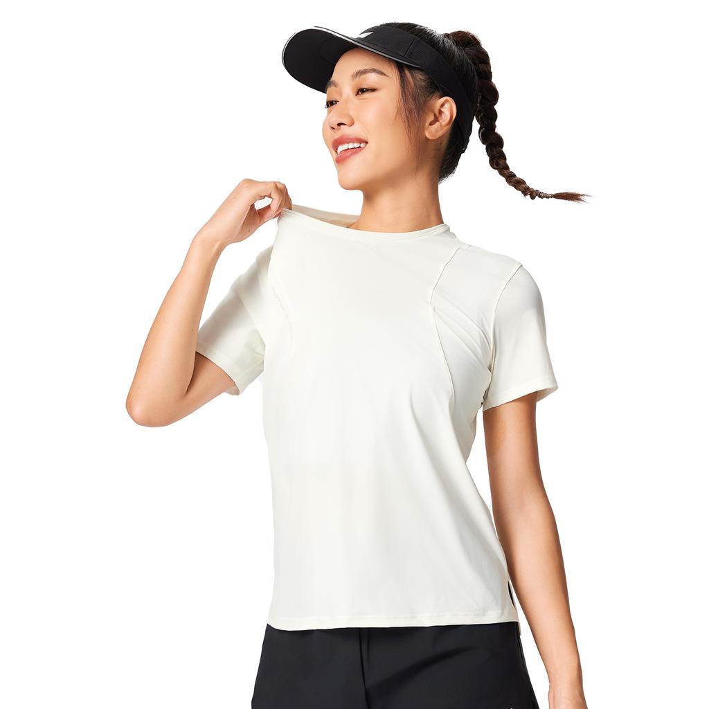 Li Ning Fitness Series Solid Color Round Neck Comfortable Breathable Versatile Short Sleeve T-Shirt Women T-Shirts Off-White ATSV136-1