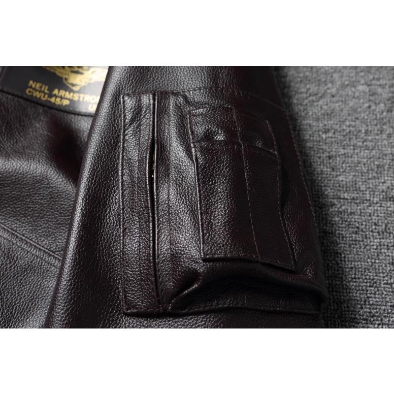 Chinese Size Vintage Brown First Layer Cowhide High Waisted Men Leather Jacket 45P Flight Coat Lapel Short Leather Jackets Pilot Jacket
