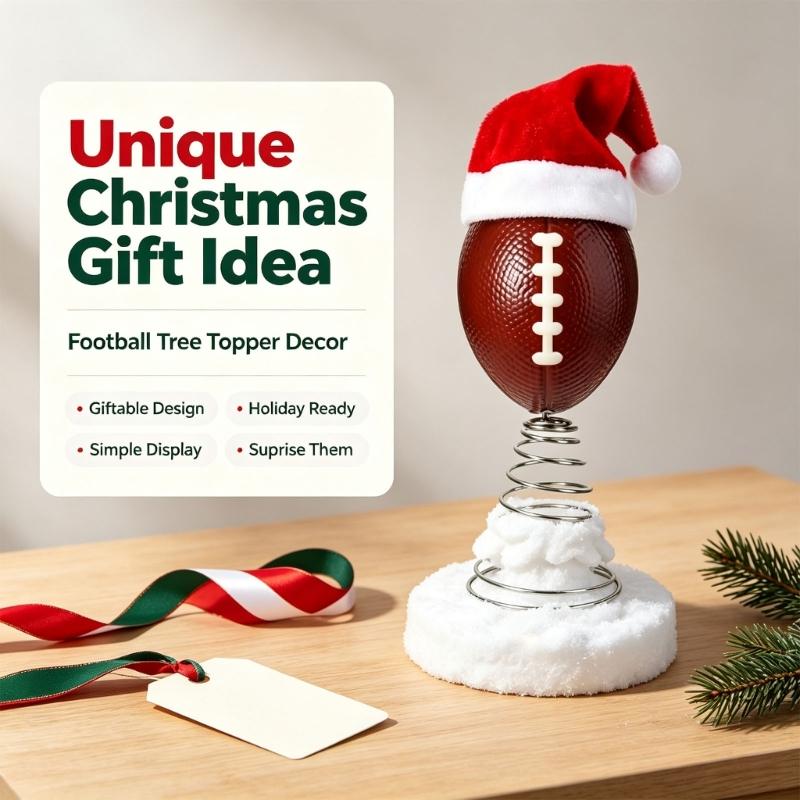 Holiday Football Tree Ornament with Spring Coil Form, Christmas Top Piece for Sports Party Spaces, Seasonal Shelf Styling, Branch Display